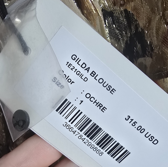 BA&SH New Gilda Silk Metallic Ochre Ruffle Abstract Lady Blouse Top SZ Small - Picture 10 of 16